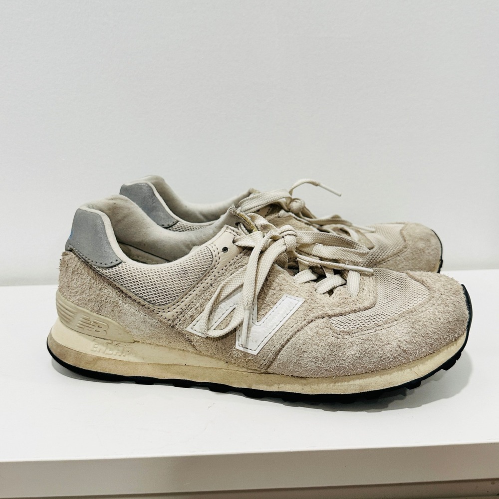 New Balance 574 Mens 8 Beige Hairy Suede Mesh Low Top Sneakers U574RZ2 - Picture 3 of 13